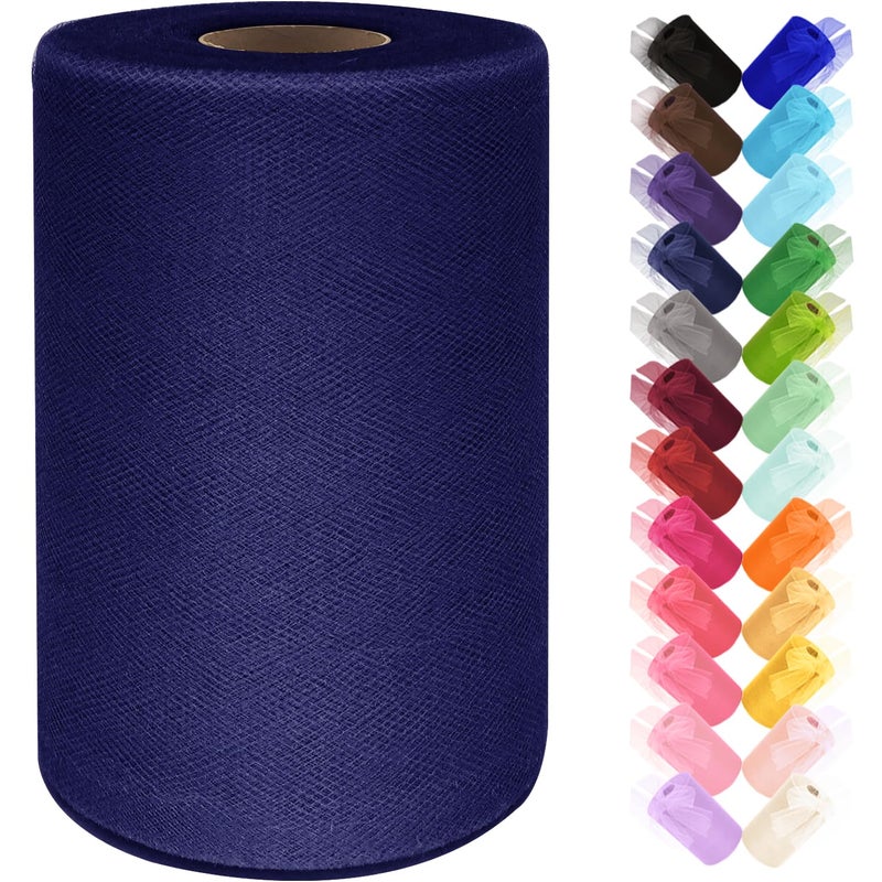 Ableme Deco Tulle Fabric Roll 6 Inch by 100 Yards (300 ft) Tulle Ribbon Sheer Mesh Netting for DIY Tutu Skirt Gift Wrapping Wedding Baby Shower Birthday Halloween Party Decorations Crafts, 34 Colors (Navy Blue) - Image 1